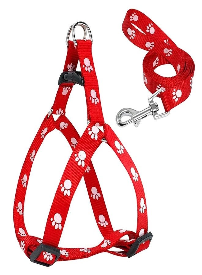 KittuPet Adjustable | Cute Paw Print Heavy Duty | No Pull Pet Back Clip Halter Harness and Leash for Small Dogs and Cats (S# (Chest 28 cm - 38 cm), Red) - Image 1